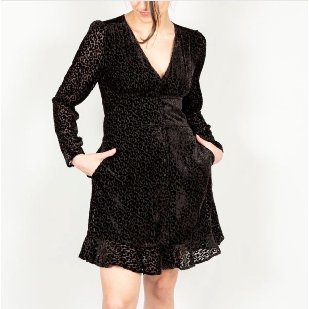 The Kooples Short Buttoned Dress Smocking EUC Black Burnout Ruffle EUC 0 - Picture 6 of 15